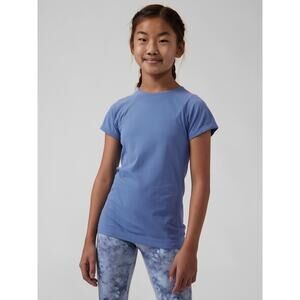 Athleta Girl Power Up T Shirt M 8-10 Blue Crew Neck Short Sleeve Logo